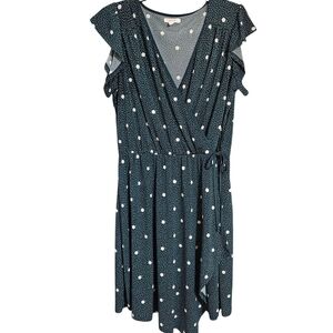 Green Ruffled Wrap Mini Dress with V-Neck